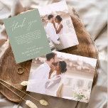 Sage Green Wedding Minimalist Thank You Cards<br><div class="desc">Budget Wedding Thank You Cards that have a photo on the front and back. The Thank you cards contain a modern hand lettered cursive script typography that are elegant,  simple and modern to use after you wedding day celebration.</div>