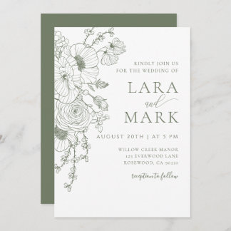 Sage Green Wedding Minimalist Wedding Botanical Invitation