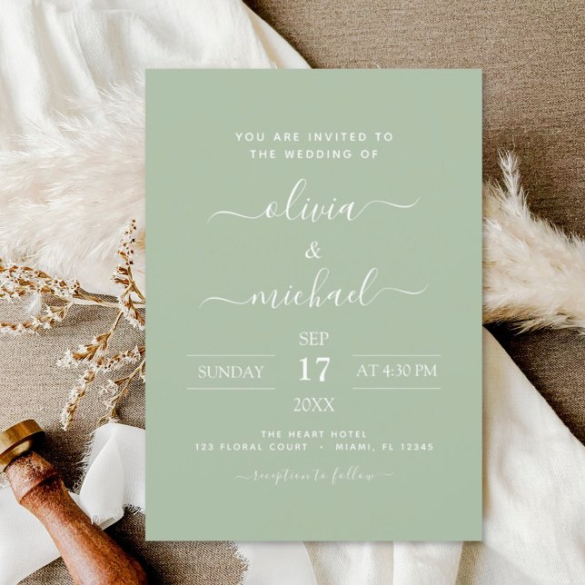 Sage Green Wedding Modern Typography Invitation (Creator Uploaded)