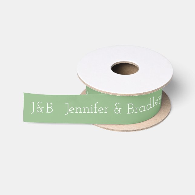 Sage Green Wedding Monogram Custom Names Satin Ribbon (Spool)