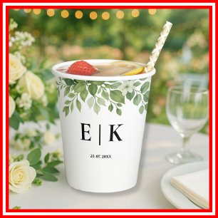 Sage Green Wedding   Monogram Paper Cups