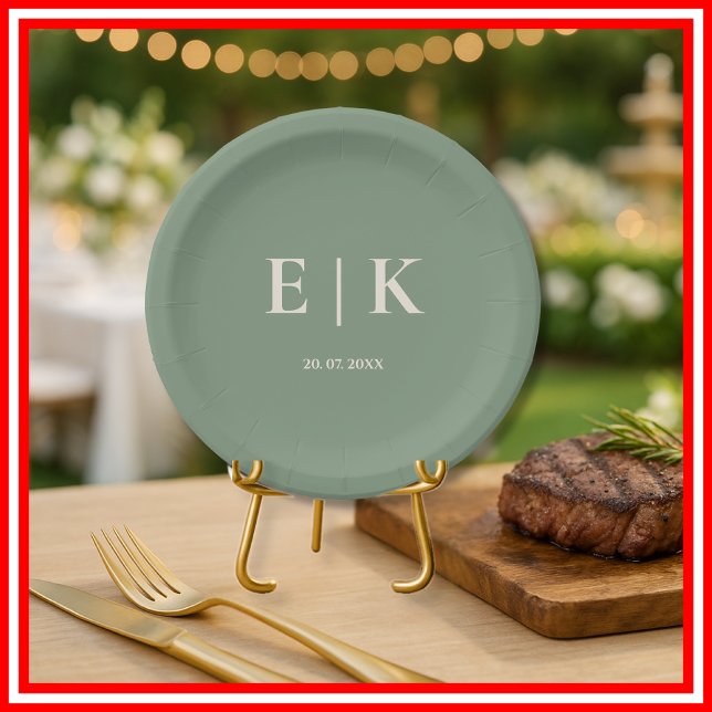 Sage Green Wedding | Monogram Paper Plate (Creator Uploaded)
