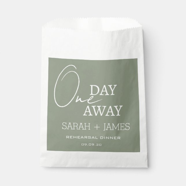 Sage Green Wedding One Day Away Rehearsal Dinner  Favour Bag (Front)
