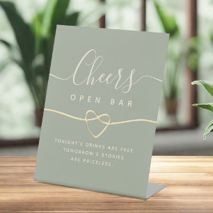 Sage Green Wedding Open Bar Pedestal Sign