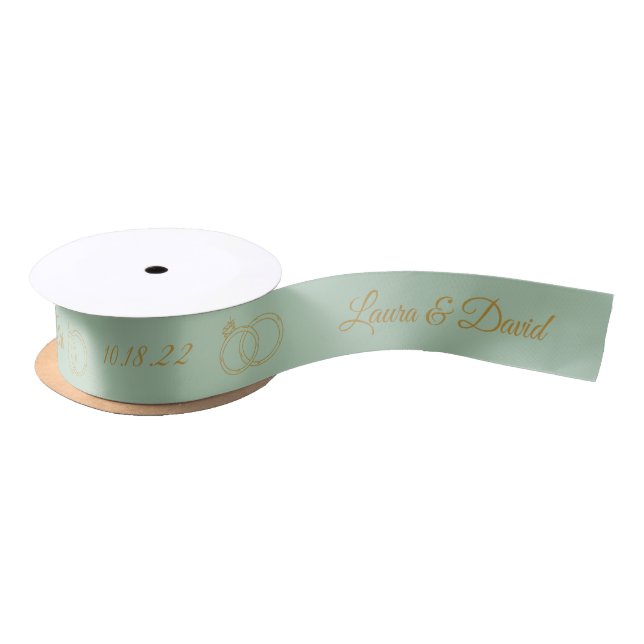 Sage Green Wedding Personalised Name Ribbon Satin Ribbon (Spool)