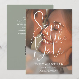 Sage Green Wedding Photo Elegant Script QR Code Save The Date