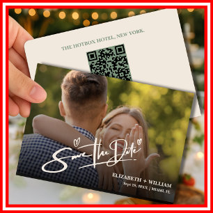 Sage Green Wedding Photo QR Code Save The Date