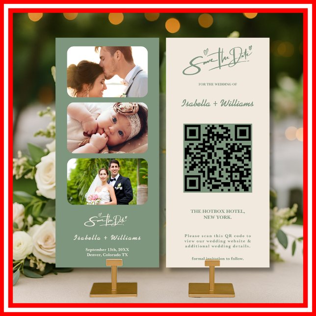 Sage Green Wedding Photo QR Code Save The Date (Creator Uploaded)