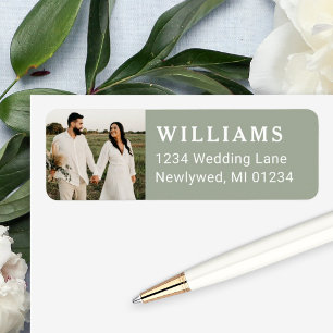 Sage Green Wedding Photo Return Address Label