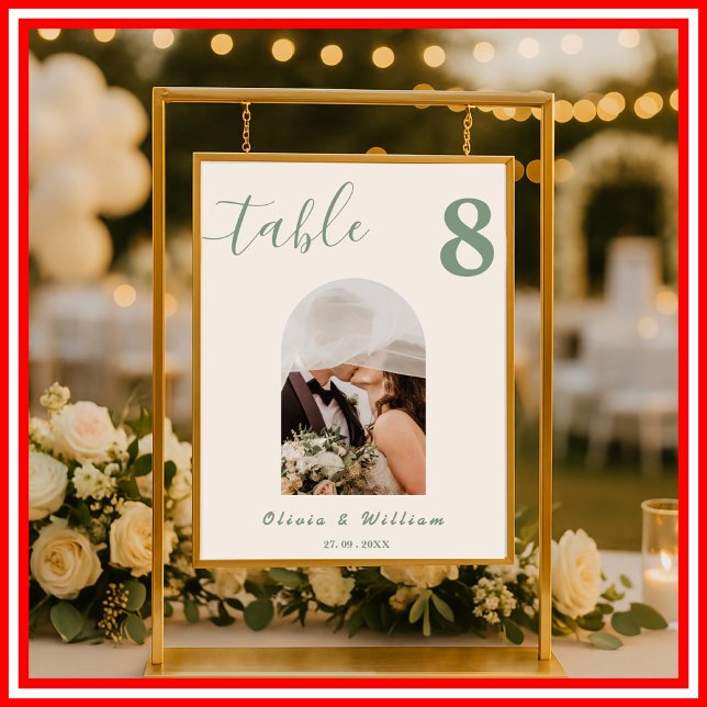 Sage Green Wedding | Photo Table Number Poster (Creator Uploaded)