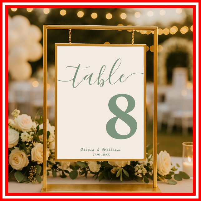 Sage Green Wedding PHOTO Table Number  Poster (Creator Uploaded)