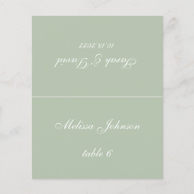 Sage Green Wedding Place Card - Printed Guest Name (Front)
