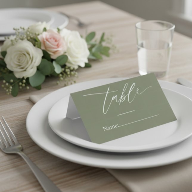  Sage Green Wedding Place Card with Elegant Script (Creator Uploaded)