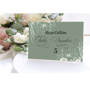 Sage Green Wedding Place Cards   Elegant Greenery 