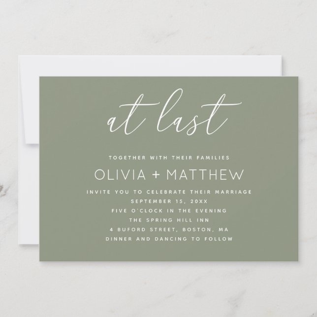 Sage Green Wedding + QR Code | Minimalist Script Invitation (Front)