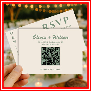 Sage Green Wedding QR Code RSVP Card
