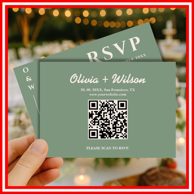 Sage Green Wedding QR Code RSVP Card (Creator Uploaded)