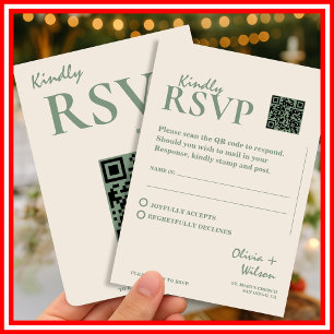 Sage Green Wedding QR Code RSVP Enclosure Card
