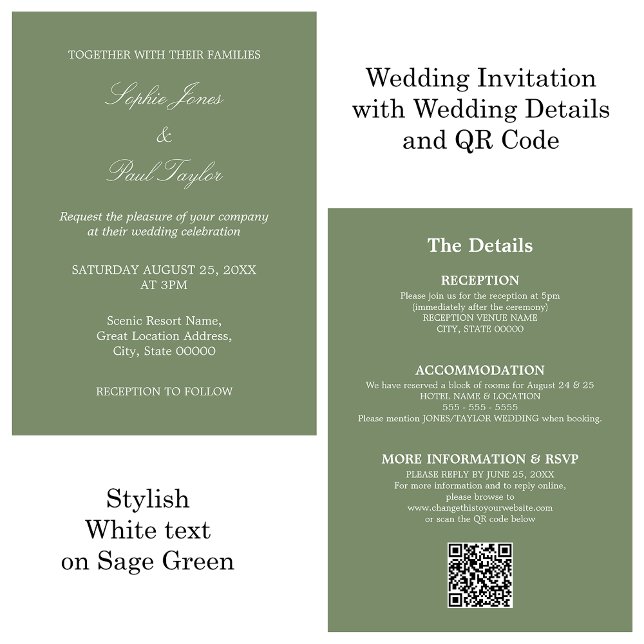 Sage Green Wedding QR Code RSVP Invitation (Creator Uploaded)