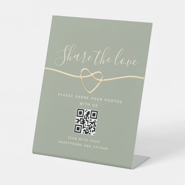 Sage Green Wedding QR Code Sign – Share the Love (Front)
