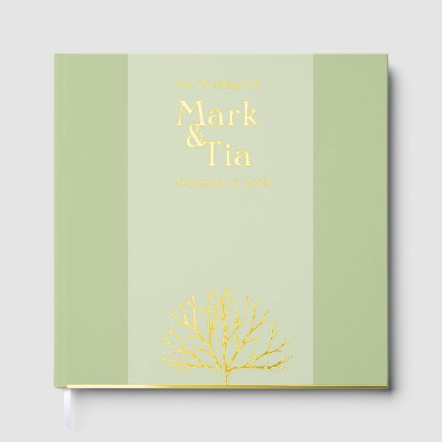 Sage Green Wedding Real Foil Guest Book (Front)