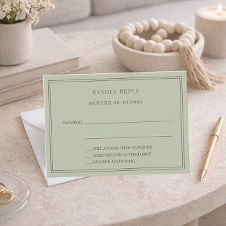 Sage green wedding response RSVP Card