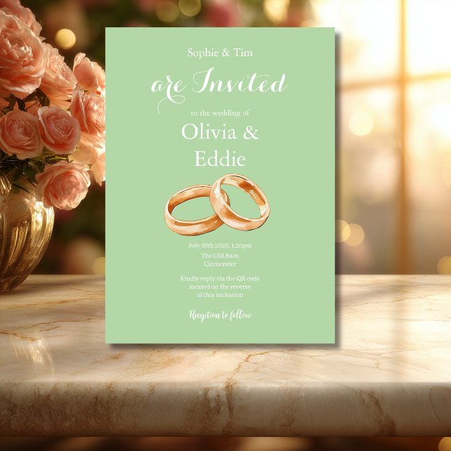 Sage Green Wedding Rings Wedding Invitation (Creator Uploaded)