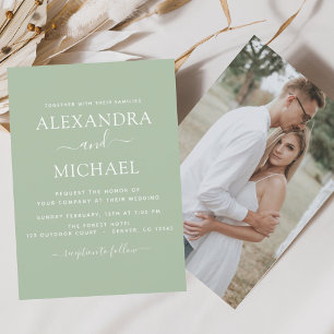 Sage Green Wedding Romantic Photo Invitation