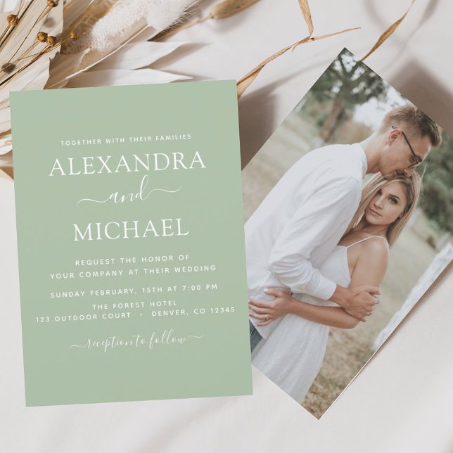 Sage Green Wedding Romantic Photo Invitation (Creator Uploaded)
