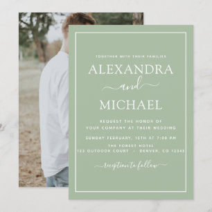 Sage Green Wedding Romantic Photo Invitation