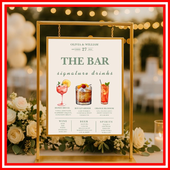 Sage Green Wedding Signature Drinks Bar Menu  Poster (Creator Uploaded)