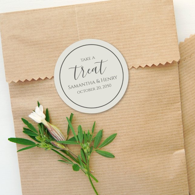 Sage Green Wedding Simple Calligraphy Script Treat Classic Round Sticker (Creator Uploaded)