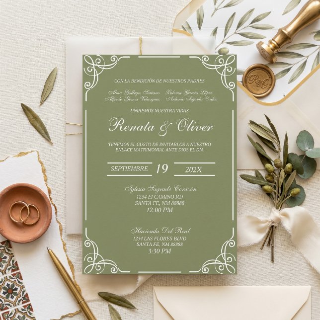 Sage green wedding Spanish  Invitation (Creator Uploaded)