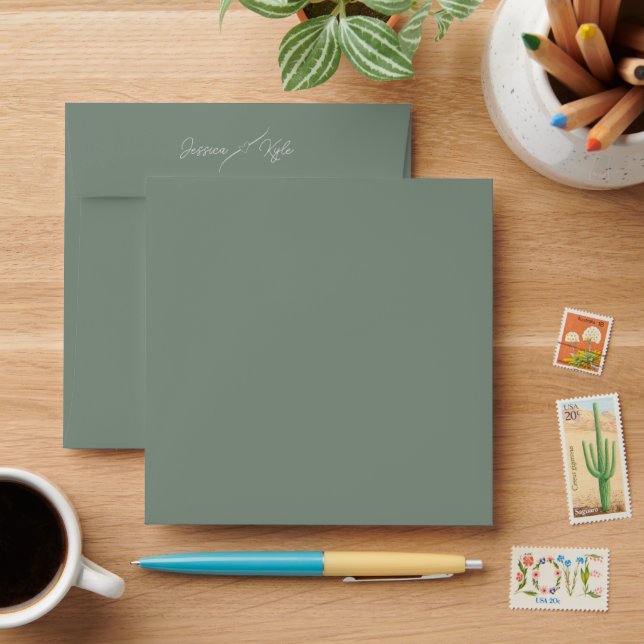 Sage Green Wedding Stationery Coloured Envelope (Desk)