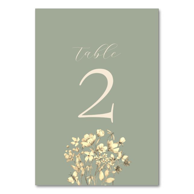 Sage Green Wedding Table Number Card (Front)