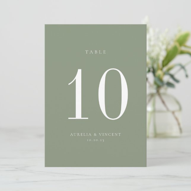 Sage Green Wedding Table Number Card (Standing Front)