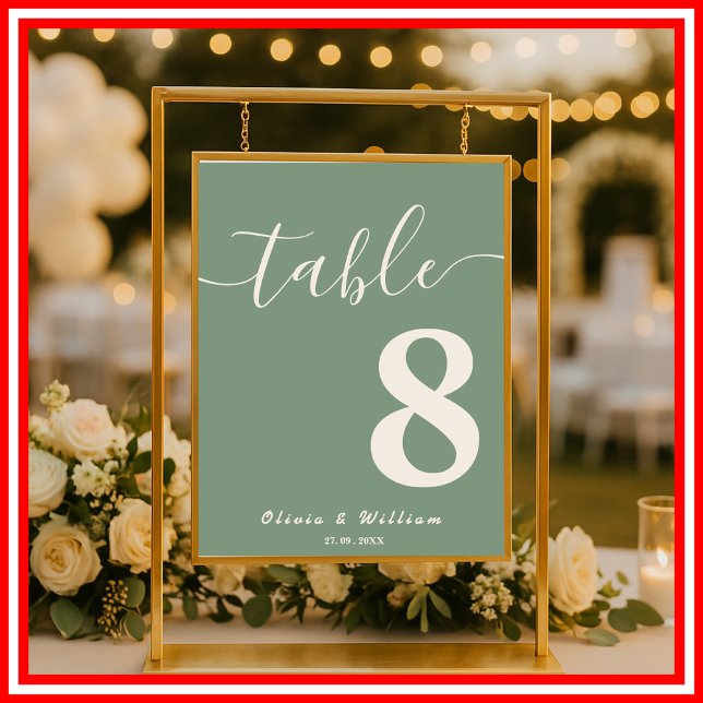Sage Green Wedding | Table Number Cards Poster (Creator Uploaded)