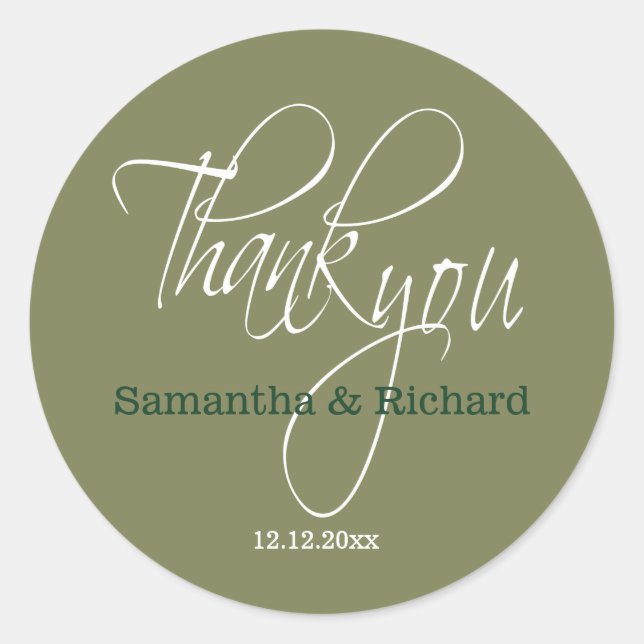 Sage Green Wedding Thank You Favour  Classic Round Sticker (Front)
