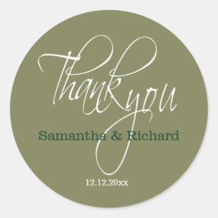 Sage Green Wedding Thank You Favour  Classic Round Sticker