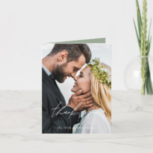 Sage Green Wedding Thank You Handwritten Photo Card