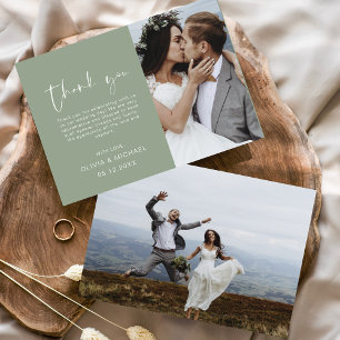 Sage Green Wedding Thank You Photo Minimalist