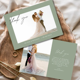 Sage Green Wedding Thank You Photo Minimalist Card
