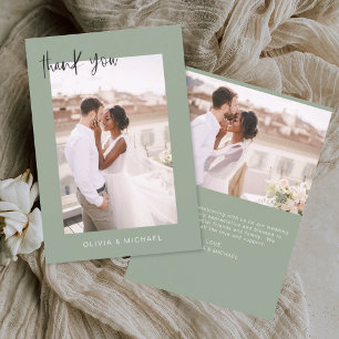 Sage Green Wedding Thank You Photo Minimalist Card