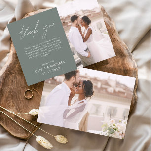 Sage Green Wedding Thank You Photo Minimalist Card