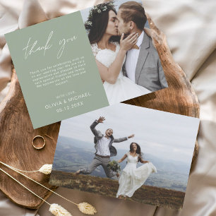 Sage Green Wedding Thank You Photo Minimalist Card