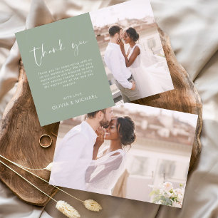 Sage Green Wedding Thank You Photo Minimalist Card