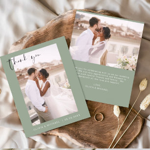 Sage Green Wedding Thank You Photo Minimalist Card