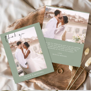 Sage Green Wedding Thank You Photo Minimalist Card