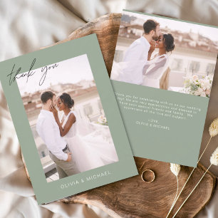 Sage Green Wedding Thank You Photo Minimalist Card
