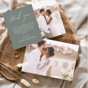 Sage Green Wedding Thank You Photo Simple Elegant Card